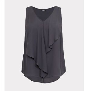 Grey Georgette V-neck Ruffle Front Blouse